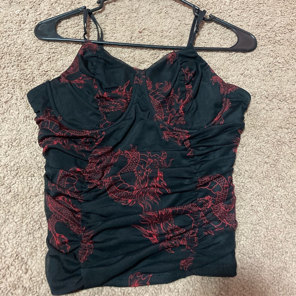black and red dragon crop tank